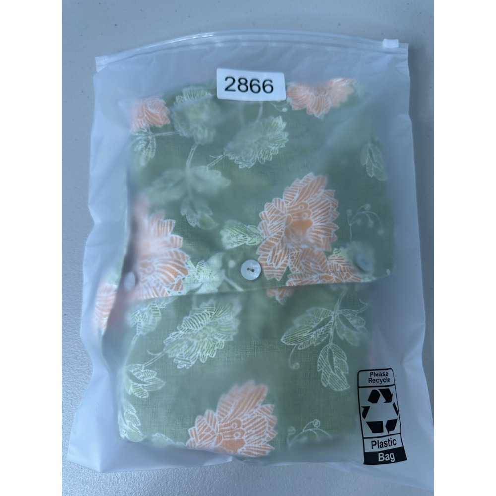 Sigrid Olsen Blue Linen Shirt Size M Green Floral Short Sleeve Button up - Picture 11 of 11